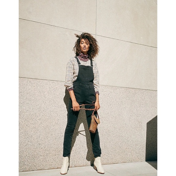 Madewell • Skinny Overalls in Lunar Wash faded black denim stretch side zip - Picture 4 of 12